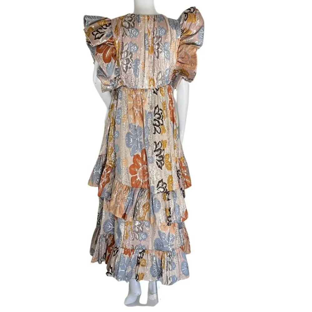 Ulla Johnson Women's Fontaine Midi Dress Ocean Jasper Asymmetric Multicolor Sz 4 - Picture 4 of 7